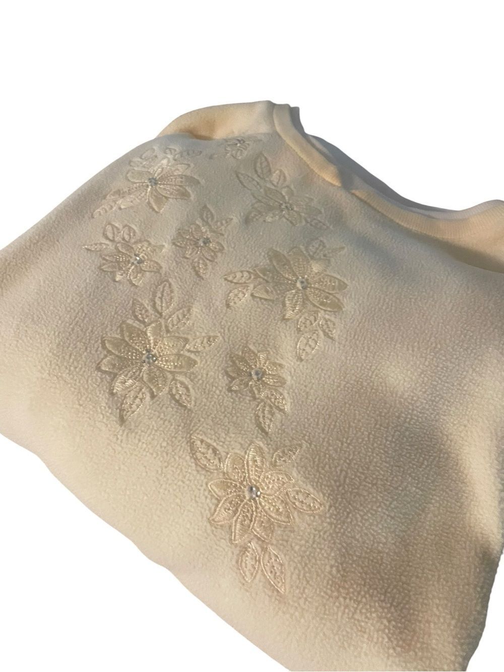 Cream Floral Embroidered Crewneck Sweater